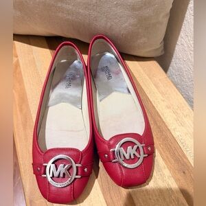 Michael Kors Cherry Red Flats with Silver Logo